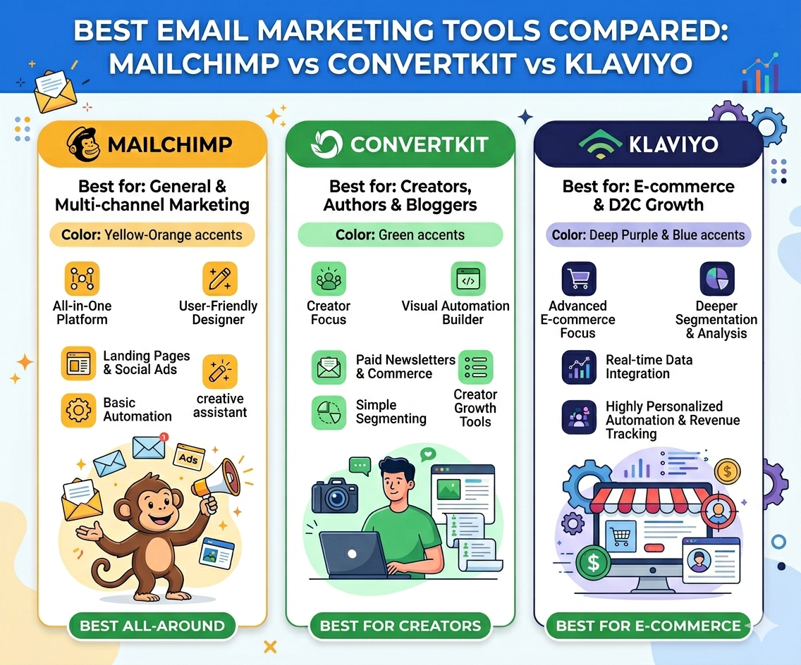 Best Email Marketing Tools Compared: Mailchimp vs ConvertKit vs Klaviyo